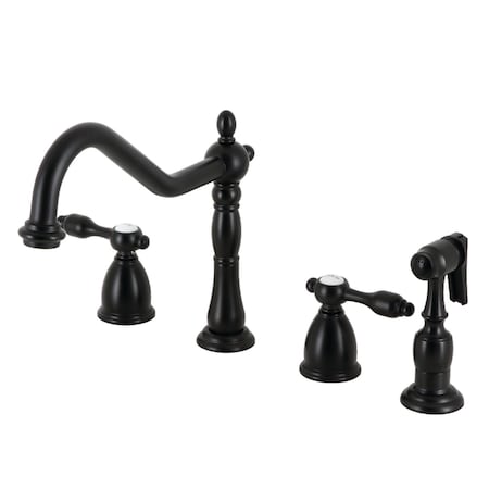 Kingston Brass Widespread Kitchen Faucet with Brass Sprayer, Matte Black KB1790TALBS